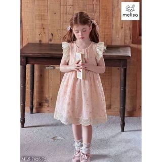 MLSDCC.7625 - Váy Melisa hoa hồng cam ly ngực vai cánh tiên size 1-10y