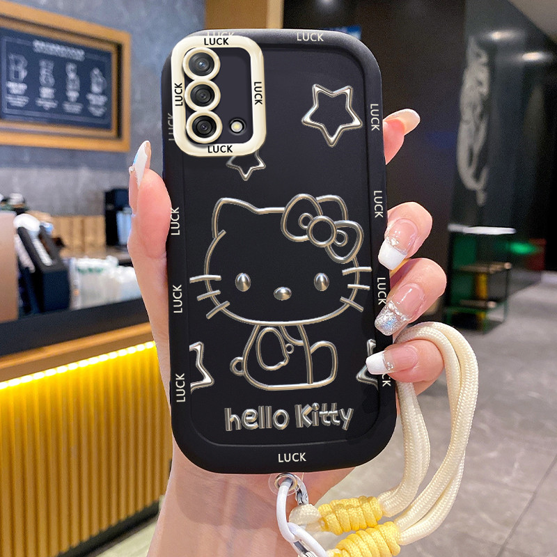 Ốp Lưng OPPO A74 A95 F19 F19s Reno 6 Lite Case Mèo Dễ thương Với Lanyard