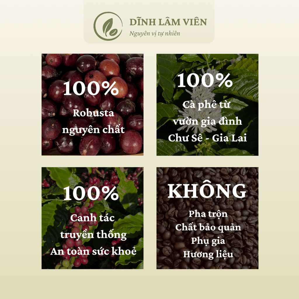Cà phê Robusta Gia Lai bột rang củi pha phin nguyên chất 100-150g | Dĩnh Lâm Viên