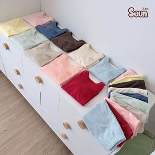 | SEUNKIDS | Bộ dài tay cotton Hàn trơn bé gái bé trai Seunkids bộ đồ cho bé