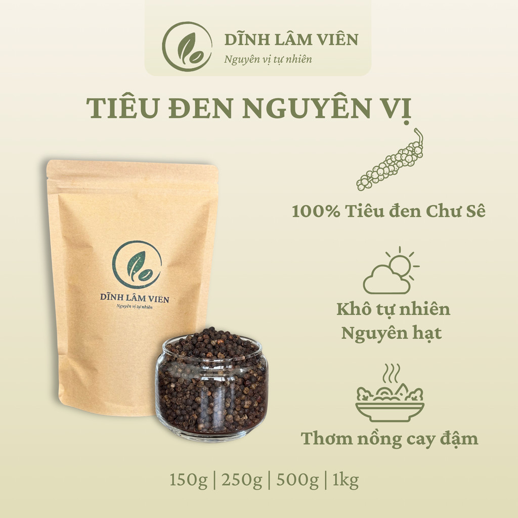 Tiêu đen Chư Sê nguyên hạt khô tự nhiên nguyên vị cay thơm 150g-1kg | Dĩnh Lâm Viên