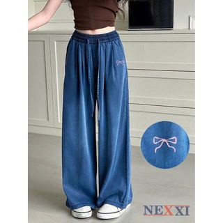 2604.22 - Quần jean giấy Nexxi dài ống suông thêu nơ hồng bé gái size 11-16y