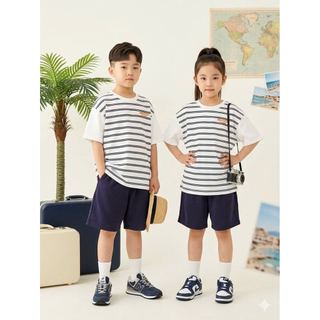 BM2604ST01 - Bộ quần áo cotton Beemon cổ tròn phối tay phối gấu size 120-170