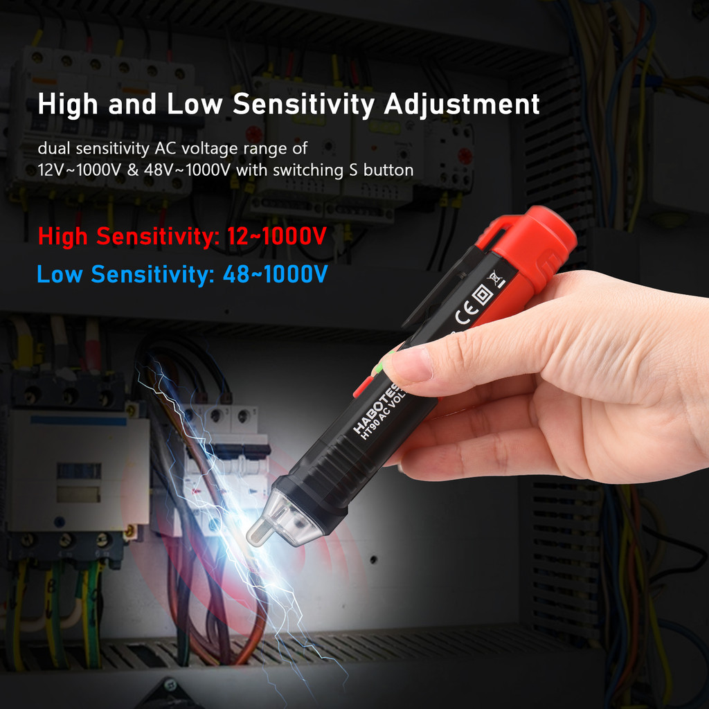 [TOOL] HABOTEST HT90 Máy dò điện áp AC không tiếp xúc Bút kiểm tra thông minh di động 12V / 48V ~ 1000V Máy kiểm tra Volt hình bút chì có độ nhạy kép có đèn pin