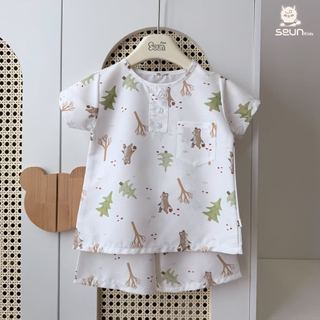 | SEUN KIDS | Bộ cộc tay bé trai bé gái đũi thô mềm nhẹ (mềm hơn sau giặt) 8 đến 35kg set mặc nhà thoáng mát thấm hút