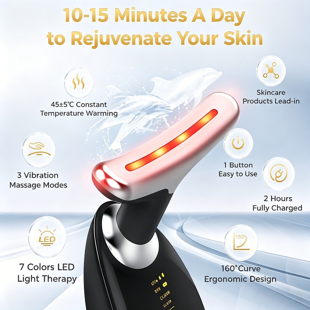 【Adel Floro &Co.】Thiết Bị Massage Cổ -Rung âm, Nóng & Lạnh, Cổng USB, 7 Màu LED, Làm Đẹp Đa Tác Dụng