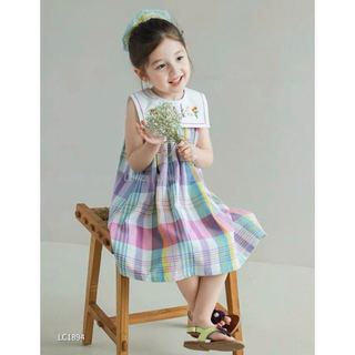 LC1894 - Váy Lennco kẻ caro sắc màu cổ yếm size 1-10y