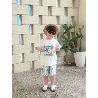 VJ115 - Bộ June with love áo cotton trắng Summer + quần lanh cây dừa size 1 - 10y