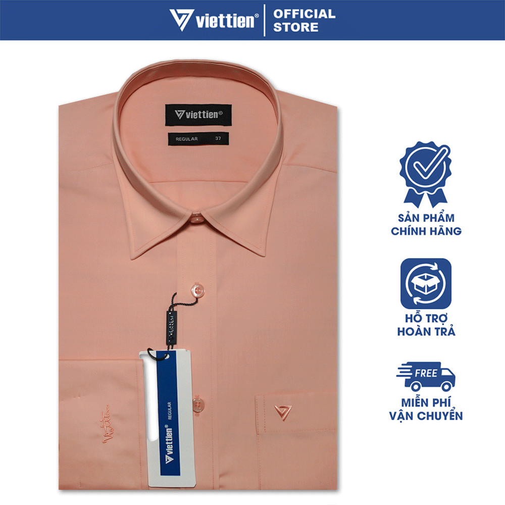 VIETTIEN SALE - Áo Sơ Mi VIETTIEN Dài Tay, Màu Cam, Họa Tiết Trơn, Form Regular, Lai Bầu