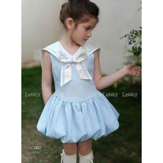 LC1822 - Váy Lennco kẻ xanh cổ nơ size 1 - 10y