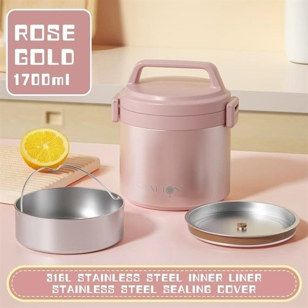 Cặp Lồng Hộp Cơm Giữ Nhiệt Inox 316 Cao Cấp, Giữ Nóng 24H, Chống Tràn OYATTON 1700ml O525