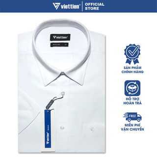 VIETTIEN SALE - Áo Sơ Mi VIETTIEN Ngắn Tay, Màu Trắng, Họa Tiết Trơn, Form Regular Lai Bầu