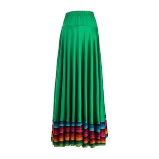 Váy Maxi Tây Ban Nha Flamenco co giãn, eo nhún, hiệu suất, viền cầu vồng lớn