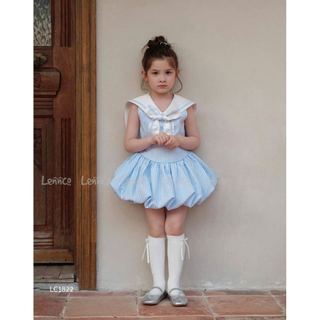 LC1822 - Váy Lennco kẻ xanh cổ nơ size 1 - 10y