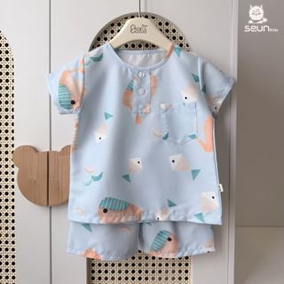 | SEUN KIDS | Bộ cộc tay bé trai bé gái đũi thô mềm nhẹ (mềm hơn sau giặt) 8 đến 35kg set mặc nhà thoáng mát thấm hút