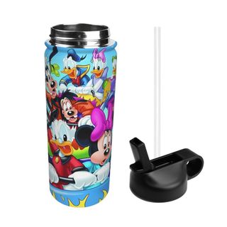 Chuột Mickeys Bình nước cách nhiệt dung tích lớn có ống hút18OZ, chai nước thể thao 500ML, du lịch, thép không gỉ