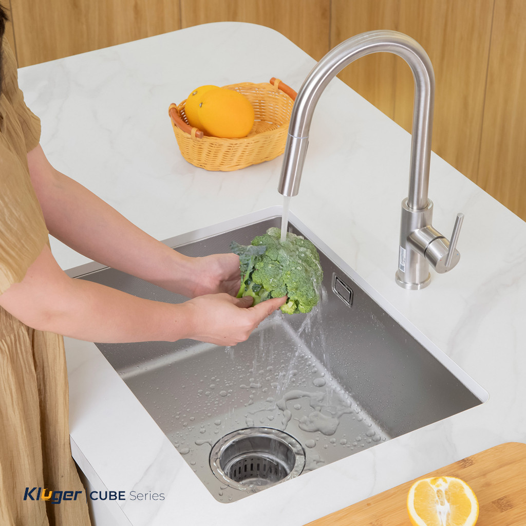 [TẶNG VÒI] Chậu rửa bát Kluger KU6045FS Basic - 1 Hố Bề Mặt LINEN, Chống Xước Chống Ồn