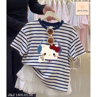 JJBCC.1805 - Bộ Jam & Jenny áo kitty kẻ + chân vay 2 màu size 2 - 12y
