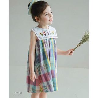 LC1894 - Váy Lennco kẻ caro sắc màu cổ yếm size 1-10y