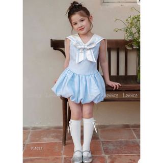 LC1822 - Váy Lennco kẻ xanh cổ nơ size 1 - 10y
