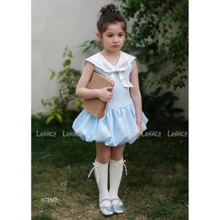 LC1822 - Váy Lennco kẻ xanh cổ nơ size 1 - 10y
