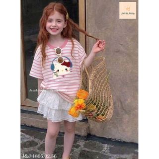 JJBCC.1805 - Bộ Jam & Jenny áo kitty kẻ + chân vay 2 màu size 2 - 12y