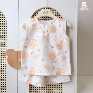 | SEUN KIDS | Bộ sát tay bé trai bé gái đũi thô mềm nhẹ (mềm hơn sau giặt) 8–35kg set mặc nhà thoáng mát thấm hút đồ bộ