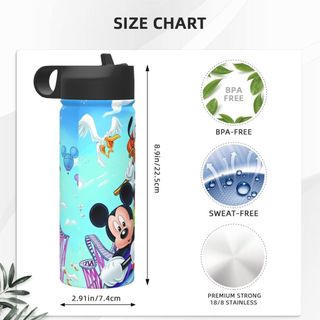 Chuột Mickeys Bình nước cách nhiệt dung tích lớn có ống hút18OZ, chai nước thể thao 500ML, du lịch, thép không gỉ