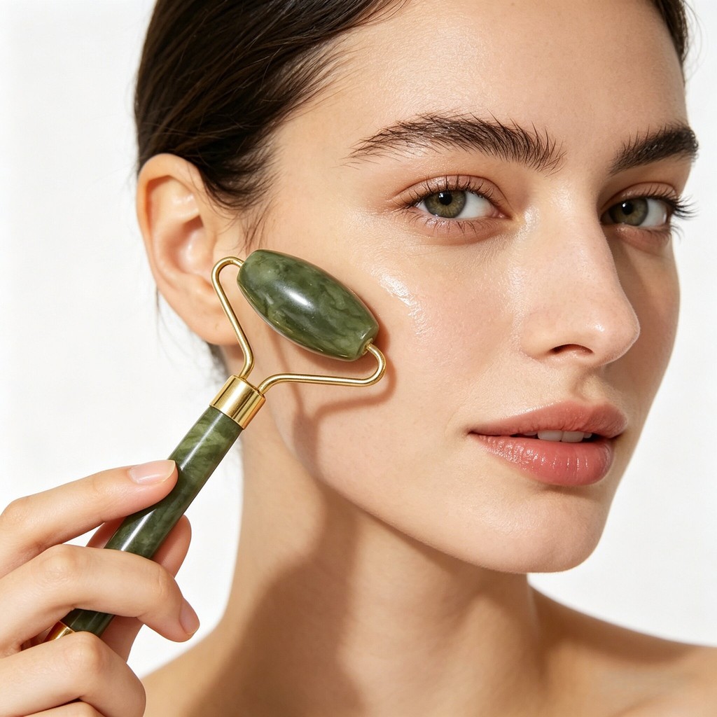 【Adel Floro】Bộ Lăn Mặt Ngọc Bích & Gua Sha - Massage thư giãn, Giảm sưng mắt, Thư giãn, Thông kinh