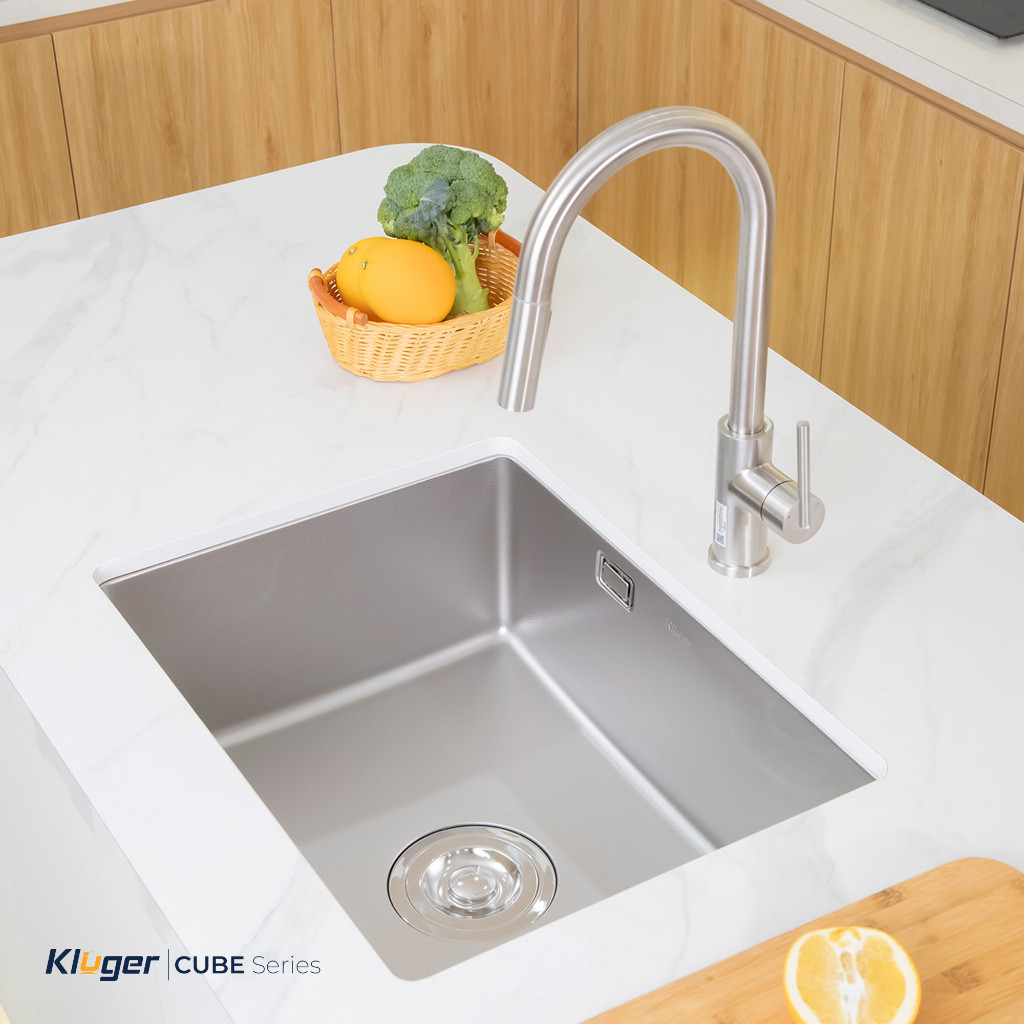 [TẶNG VÒI] Chậu rửa bát Kluger KU6045FS Basic - 1 Hố Bề Mặt LINEN, Chống Xước Chống Ồn