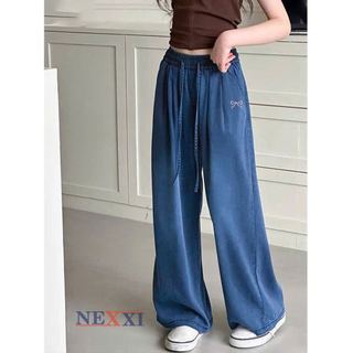2604.21 - Quần jean giấy Nexxi dài ống suông thêu nơ bé gái size 6-10y