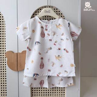 | SEUN KIDS | Bộ cộc tay bé trai bé gái đũi thô mềm nhẹ (mềm hơn sau giặt) 8 đến 35kg set mặc nhà thoáng mát thấm hút