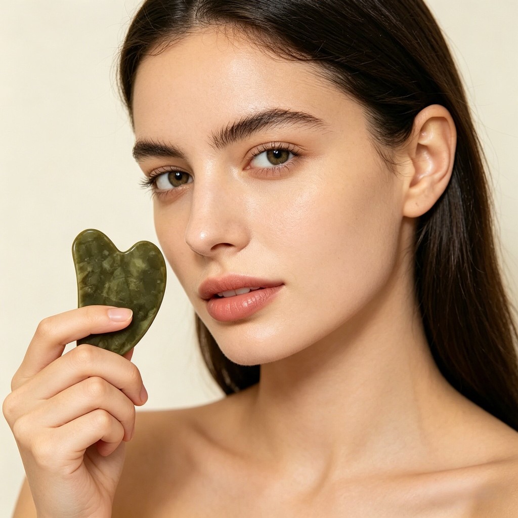 【Adel Floro】Bộ Lăn Mặt Ngọc Bích & Gua Sha - Massage thư giãn, Giảm sưng mắt, Thư giãn, Thông kinh
