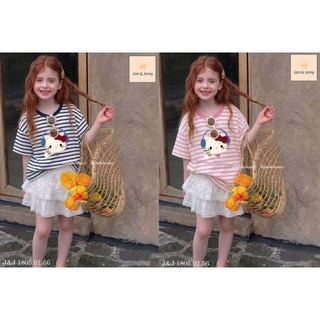 JJBCC.1805 - Bộ Jam & Jenny áo kitty kẻ + chân vay 2 màu size 2 - 12y