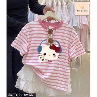 JJBCC.1805 - Bộ Jam & Jenny áo kitty kẻ + chân vay 2 màu size 2 - 12y