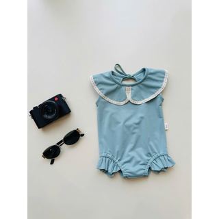 DB00035 - Bộ bơi Harifa liền thân cổ sen viền ren trơn  nhiều màu bé gái size 1-8y
