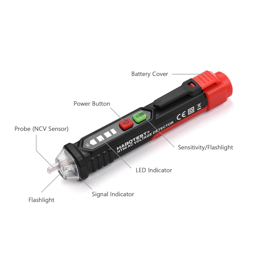 [TOOL] HABOTEST HT90 Máy dò điện áp AC không tiếp xúc Bút kiểm tra thông minh di động 12V / 48V ~ 1000V Máy kiểm tra Volt hình bút chì có độ nhạy kép có đèn pin