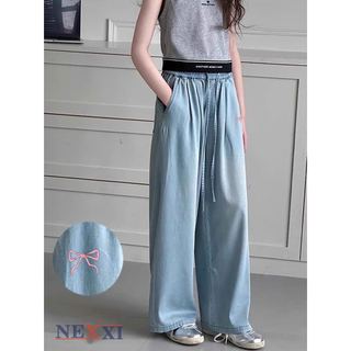2604.21 - Quần jean giấy Nexxi dài ống suông thêu nơ bé gái size 6-10y
