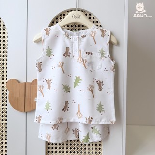 | SEUN KIDS | Bộ sát tay bé trai bé gái đũi thô mềm nhẹ (mềm hơn sau giặt) 8–35kg set mặc nhà thoáng mát thấm hút đồ bộ