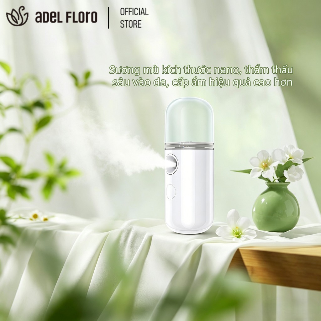 【Adel Floro &Co.】Máy Xịt Dưỡng Ẩm Mini - Sạc USB, Cầm Tay, Tạo Độ Ẩm, Dưỡng Da Mặt