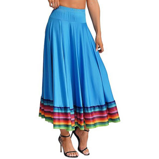 Váy Maxi Tây Ban Nha Flamenco co giãn, eo nhún, hiệu suất, viền cầu vồng lớn