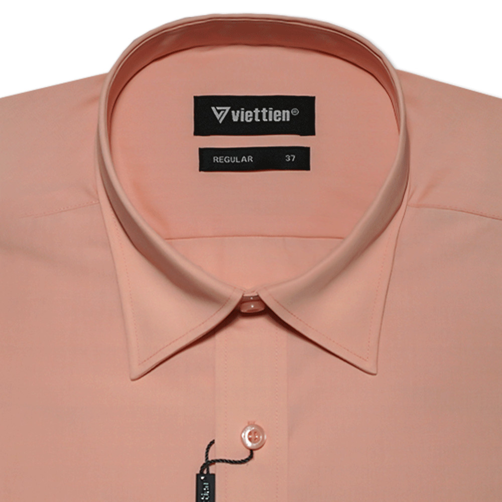VIETTIEN SALE - Áo Sơ Mi VIETTIEN Dài Tay, Màu Cam, Họa Tiết Trơn, Form Regular, Lai Bầu