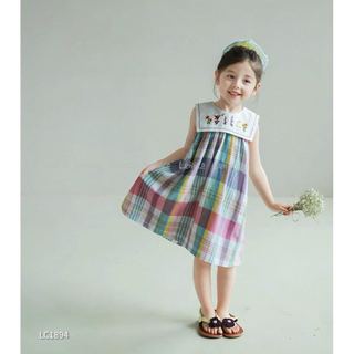 LC1894 - Váy Lennco kẻ caro sắc màu cổ yếm size 1-10y