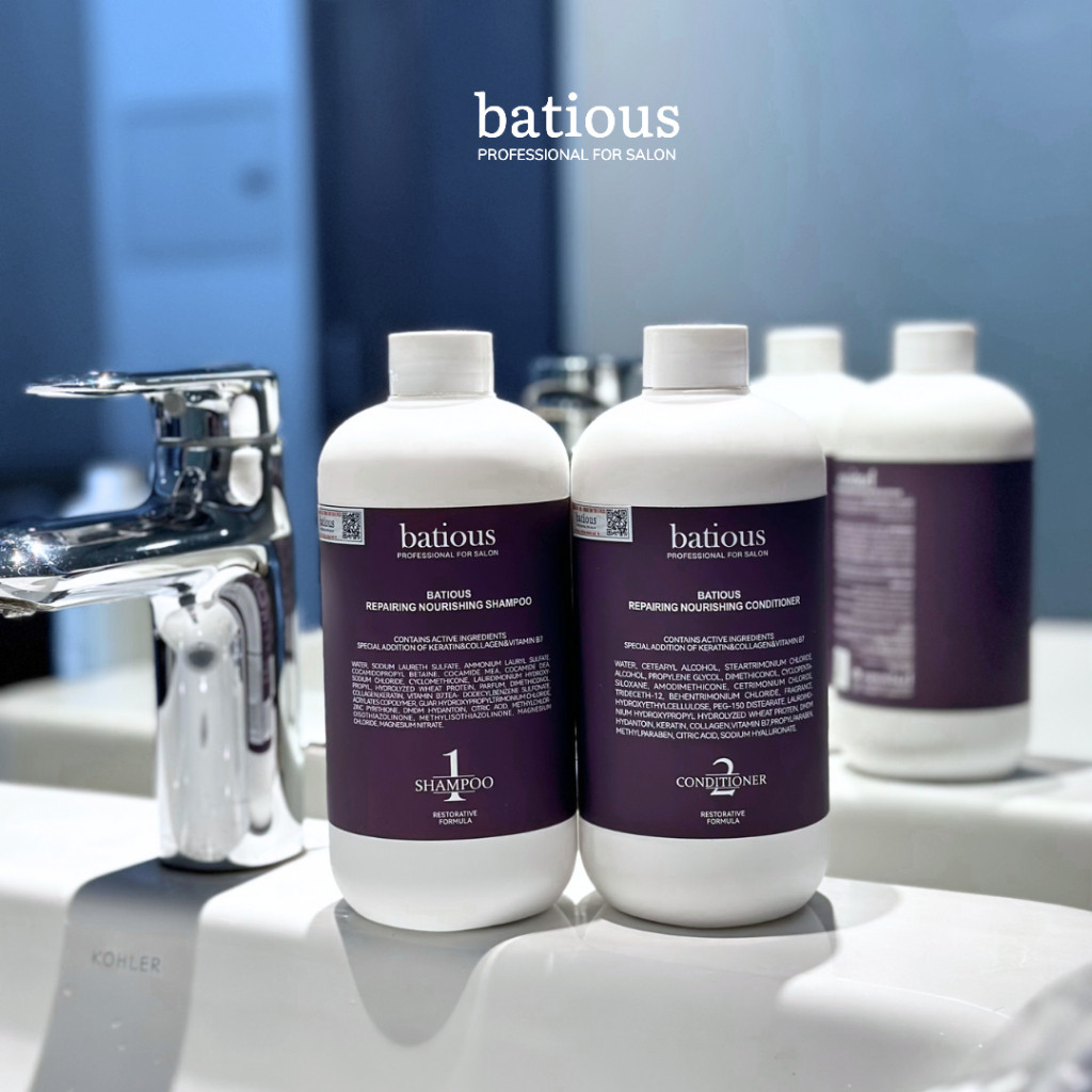 Cặp Dầu Gội Xả Batious Tím Phục Hồi Hư Tổn Đa Tầng, Tái Tạo Nang Tóc 500ml-960ml