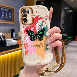 Ốp Lưng OPPO A16 A16s A54s Case Bướm đáng yêu Với Lanyard
