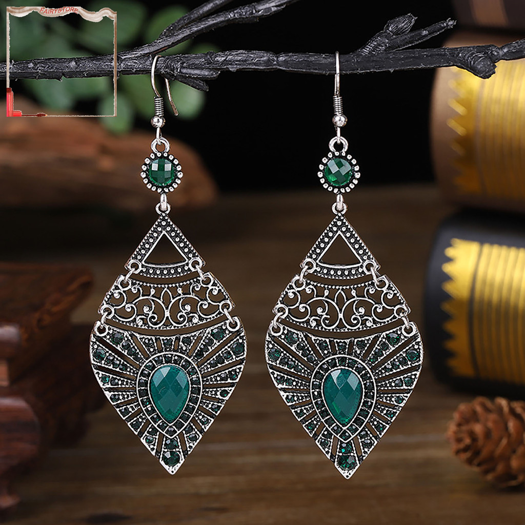 Bông tai thả phong cách dân tộc bằng hợp kim rỗng giọt nước - Trang sức thời trang cho nữ