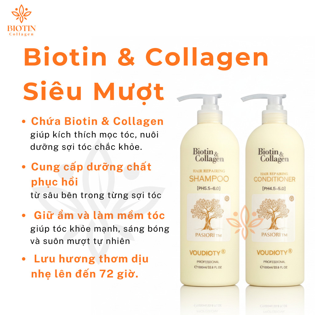 Dầu Gội Xả Biotin Collagen Voudioty Vàng 500Ml/1000Ml Siêu Mượt Tóc, Giảm Rụng, Phục Hồi Tóc Khô Xơ, Hư Tổn ( Mẫu 2021 )
