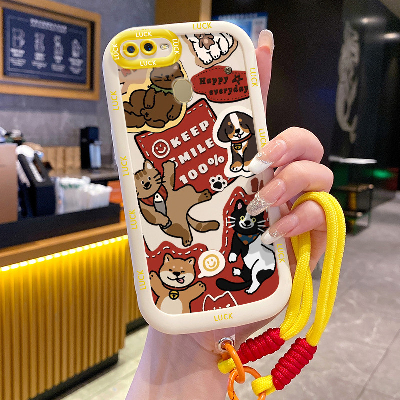 Ốp Lưng OPPO A7 A5s A12 A12s A11K Case Động vật nhỏ Với Lanyard