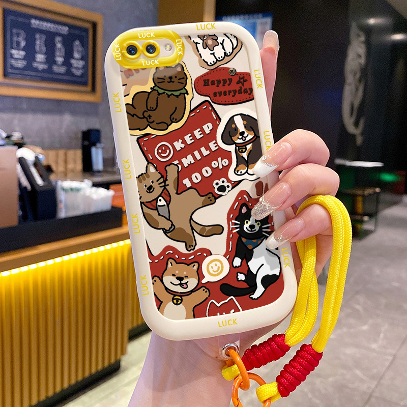 Ốp Lưng OPPO A5 A3s A12E Realme C1 Case Động vật nhỏ Với Lanyard