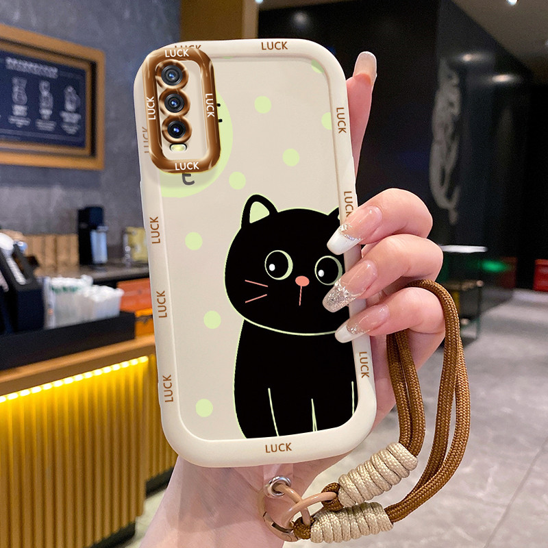 Ốp Lưng VIVO Y20 Y20i Y20s Y20A Y20G Y12A Y12S Y11s Case Mèo đen nhỏ Với Lanyard
